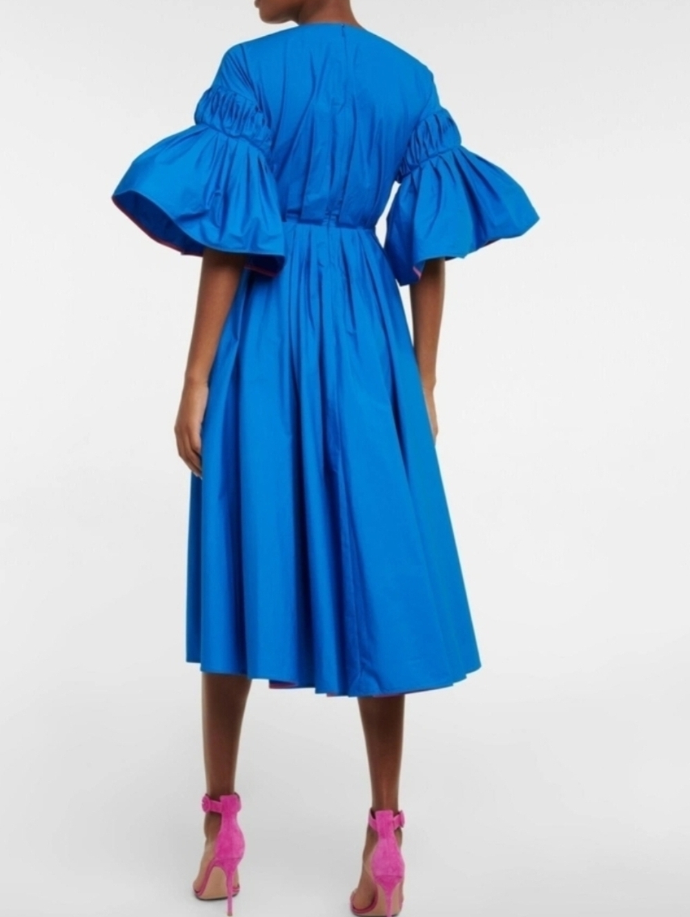 Roksanda Cobalt Blue Pleated w/ Pink Trim | N Bell-Sleeve NWT Midi Dress Size 4 - Picture 3 of 16